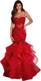 Women's Lace Applique Tulle Prom Dresses Long Mermaid Ruffles Sparkly Formal Evening Party Gown