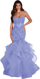 Women's Lace Applique Tulle Prom Dresses Long Mermaid Ruffles Sparkly Formal Evening Party Gown
