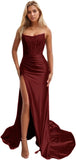 Women's Satin Lace Mermaid Prom Dresses Long with Slit 2025 Strapless Formal Evening Party Gown
