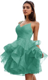 Women's Puffy Ruffle Short Homecoming Dress Tull Tutu Prom Dress V Neck Formal Party Gown