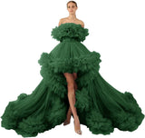 Ruffles Tulle Robe for Maternity Photoshoot Sheer Off Shoulder Maternity Robe Pregnant Baby Shower Prom Gown
