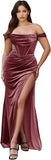 Women's Velvet Slit Mermaid Prom Dress Long Off Shoulder Bridesmaid Dress Strapless Party Gown