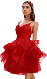 Women's Puffy Ruffle Short Homecoming Dress Tull Tutu Prom Dress V Neck Formal Party Gown