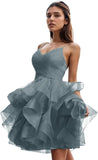 Women's Puffy Ruffle Short Homecoming Dress Tull Tutu Prom Dress V Neck Formal Party Gown