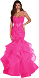 Women's Lace Applique Tulle Prom Dresses Long Mermaid Ruffles Sparkly Formal Evening Party Gown