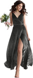 Velvet V Neck Bridesmaid Dress Long Women's Prom Formal Party Gown with Slit