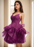 Women's Puffy Ruffle Short Homecoming Dress Tull Tutu Prom Dress V Neck Formal Party Gown