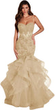 Women's Lace Applique Tulle Prom Dresses Long Mermaid Ruffles Sparkly Formal Evening Party Gown