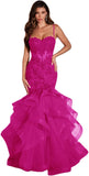 Women's Lace Applique Tulle Prom Dresses Long Mermaid Ruffles Sparkly Formal Evening Party Gown