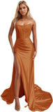 Women's Satin Lace Mermaid Prom Dresses Long with Slit 2025 Strapless Formal Evening Party Gown