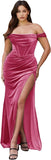 Women's Velvet Slit Mermaid Prom Dress Long Off Shoulder Bridesmaid Dress Strapless Party Gown