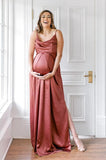 Spaghetti Strap Maternity Bridesmaid Dress for Photoshoot Long Satin Leg Split Pregnant Prom Party Gown