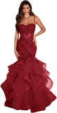 Women's Lace Applique Tulle Prom Dresses Long Mermaid Ruffles Sparkly Formal Evening Party Gown