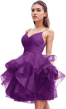Women's Puffy Ruffle Short Homecoming Dress Tull Tutu Prom Dress V Neck Formal Party Gown