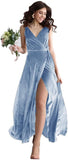 Velvet V Neck Bridesmaid Dress Long Women's Prom Formal Party Gown with Slit