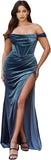 Women's Velvet Slit Mermaid Prom Dress Long Off Shoulder Bridesmaid Dress Strapless Party Gown