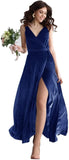 Velvet V Neck Bridesmaid Dress Long Women's Prom Formal Party Gown with Slit