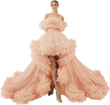 Ruffles Tulle Robe for Maternity Photoshoot Sheer Off Shoulder Maternity Robe Pregnant Baby Shower Prom Gown