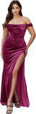 Women's Velvet Slit Mermaid Prom Dress Long Off Shoulder Bridesmaid Dress Strapless Party Gown