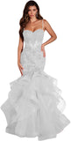 Women's Lace Applique Tulle Prom Dresses Long Mermaid Ruffles Sparkly Formal Evening Party Gown