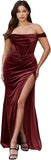 Women's Velvet Slit Mermaid Prom Dress Long Off Shoulder Bridesmaid Dress Strapless Party Gown
