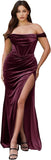 Women's Velvet Slit Mermaid Prom Dress Long Off Shoulder Bridesmaid Dress Strapless Party Gown