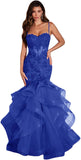 Women's Lace Applique Tulle Prom Dresses Long Mermaid Ruffles Sparkly Formal Evening Party Gown