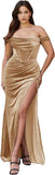 Women's Velvet Slit Mermaid Prom Dress Long Off Shoulder Bridesmaid Dress Strapless Party Gown