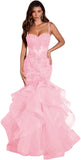 Women's Lace Applique Tulle Prom Dresses Long Mermaid Ruffles Sparkly Formal Evening Party Gown