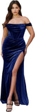 Women's Velvet Slit Mermaid Prom Dress Long Off Shoulder Bridesmaid Dress Strapless Party Gown