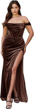 Women's Velvet Slit Mermaid Prom Dress Long Off Shoulder Bridesmaid Dress Strapless Party Gown