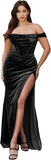 Women's Velvet Slit Mermaid Prom Dress Long Off Shoulder Bridesmaid Dress Strapless Party Gown