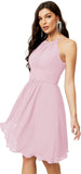 Sunnderly Short Halter Top Chiffon Bridesmaid Dresses Tea Length A Line Formal Evening Party Cocktail Dress Dusty Rose