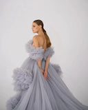 Ruffles Tulle Robe for Maternity Photoshoot Sheer Off Shoulder Maternity Robe Pregnant Baby Shower Prom Gown