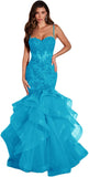 Women's Lace Applique Tulle Prom Dresses Long Mermaid Ruffles Sparkly Formal Evening Party Gown