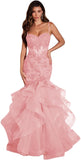 Women's Lace Applique Tulle Prom Dresses Long Mermaid Ruffles Sparkly Formal Evening Party Gown