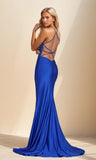 Women's Lace Applique Mermaid Prom Dresses Long with Slit Stretchy Satin V Neck Formal Evening Gown