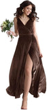 Velvet V Neck Bridesmaid Dress Long Women's Prom Formal Party Gown with Slit