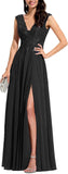 Chiffon Appliques Bridesmaid Dress Long V Neck Beaded Wedding Guest Gown with Split
