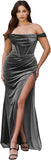 Women's Velvet Slit Mermaid Prom Dress Long Off Shoulder Bridesmaid Dress Strapless Party Gown