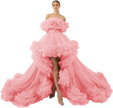 Ruffles Tulle Robe for Maternity Photoshoot Sheer Off Shoulder Maternity Robe Pregnant Baby Shower Prom Gown