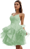 Women's Puffy Ruffle Short Homecoming Dress Tull Tutu Prom Dress V Neck Formal Party Gown