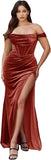 Women's Velvet Slit Mermaid Prom Dress Long Off Shoulder Bridesmaid Dress Strapless Party Gown