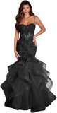 Women's Lace Applique Tulle Prom Dresses Long Mermaid Ruffles Sparkly Formal Evening Party Gown