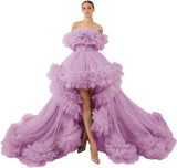 Ruffles Tulle Robe for Maternity Photoshoot Sheer Off Shoulder Maternity Robe Pregnant Baby Shower Prom Gown