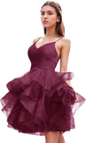 Women's Puffy Ruffle Short Homecoming Dress Tull Tutu Prom Dress V Neck Formal Party Gown