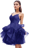Women's Puffy Ruffle Short Homecoming Dress Tull Tutu Prom Dress V Neck Formal Party Gown