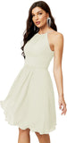 Sunnderly Short Halter Top Chiffon Bridesmaid Dresses Tea Length A Line Formal Evening Party Cocktail Dress Dusty Rose