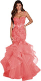 Women's Lace Applique Tulle Prom Dresses Long Mermaid Ruffles Sparkly Formal Evening Party Gown
