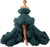 Ruffles Tulle Robe for Maternity Photoshoot Sheer Off Shoulder Maternity Robe Pregnant Baby Shower Prom Gown